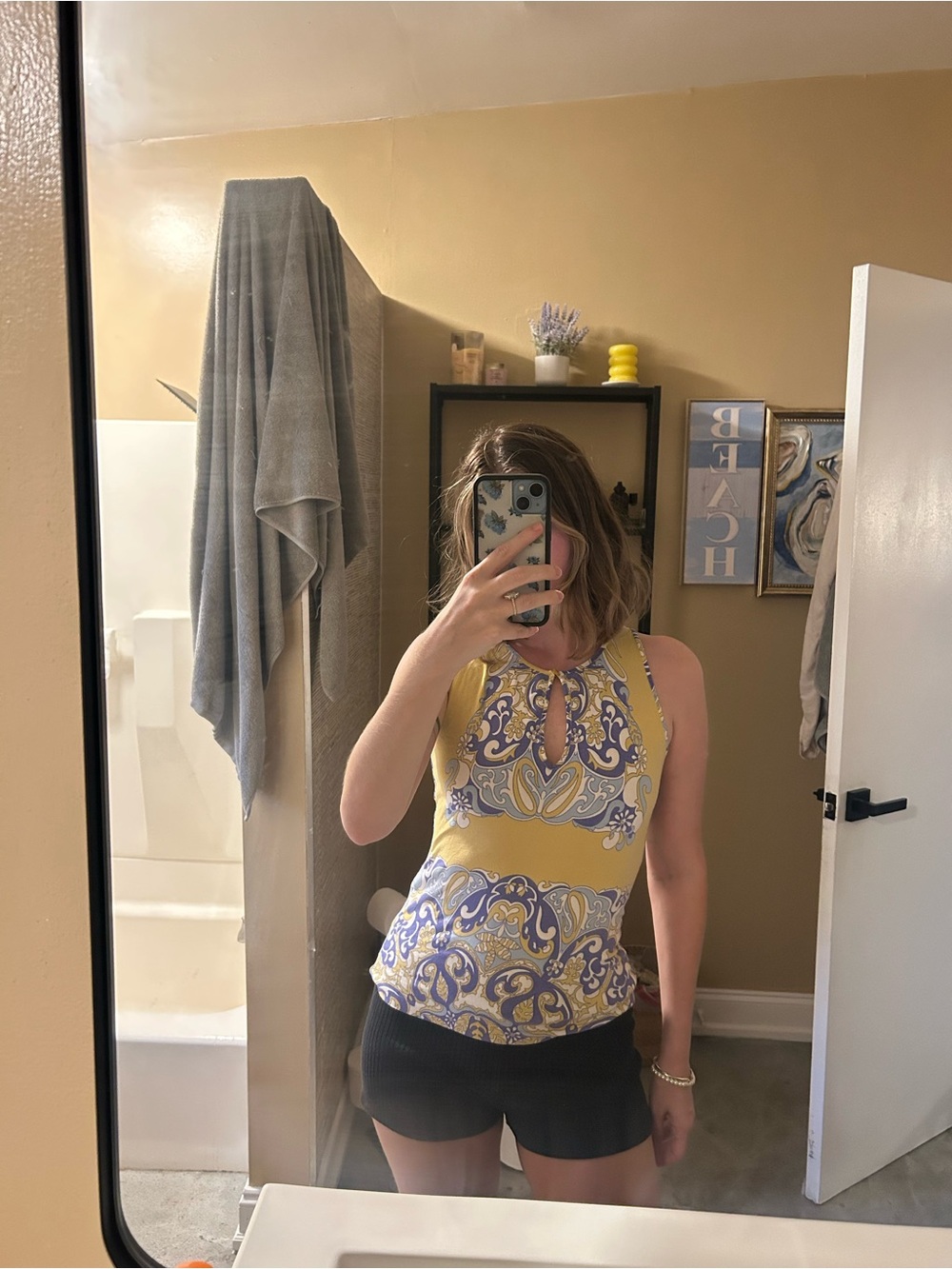 Blumarine Yellow Paisley Keyhole Tank Top - Women